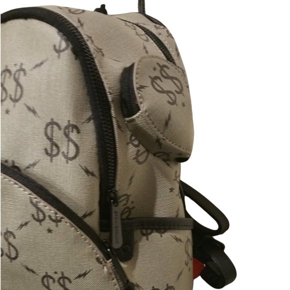 NEW- Sprayground Double Money Savage Mini Backpack in Grey & Black - Picture 2 of 9